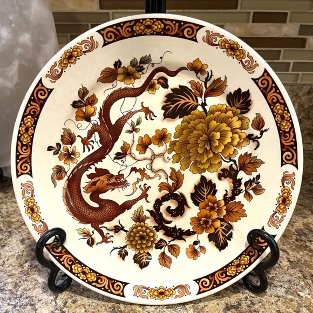 Franciscan Dragon of Kowloon Plate in Brown and Gold